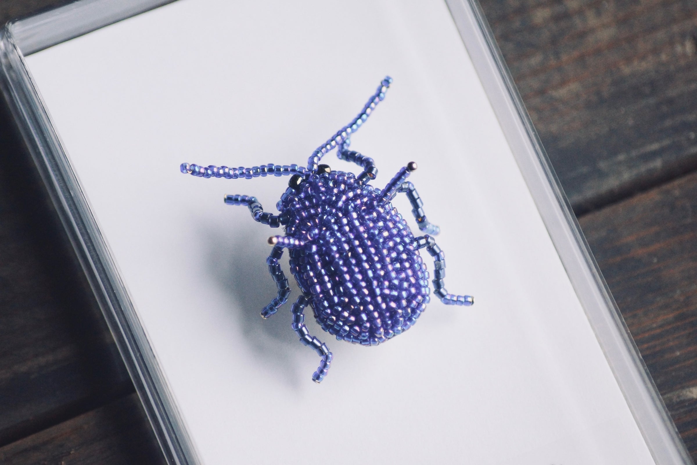 ビーズ昆虫ブローチ ムラサキカタトゲブローチハムシ【ctm.insects
