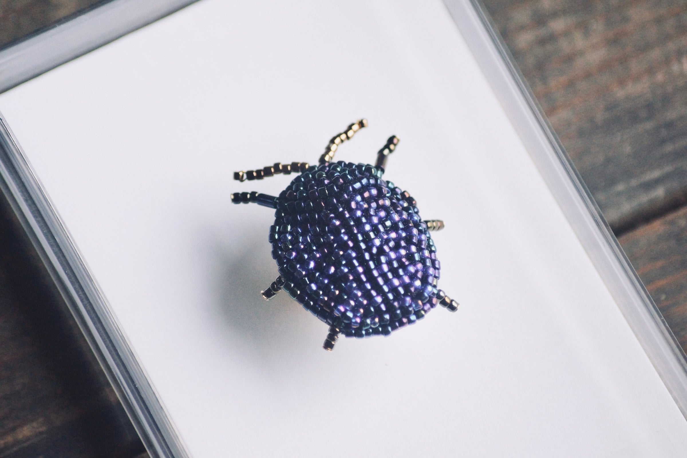 ビーズ昆虫ブローチ ムラサキアミメブローチハムシ【ctm.insects
