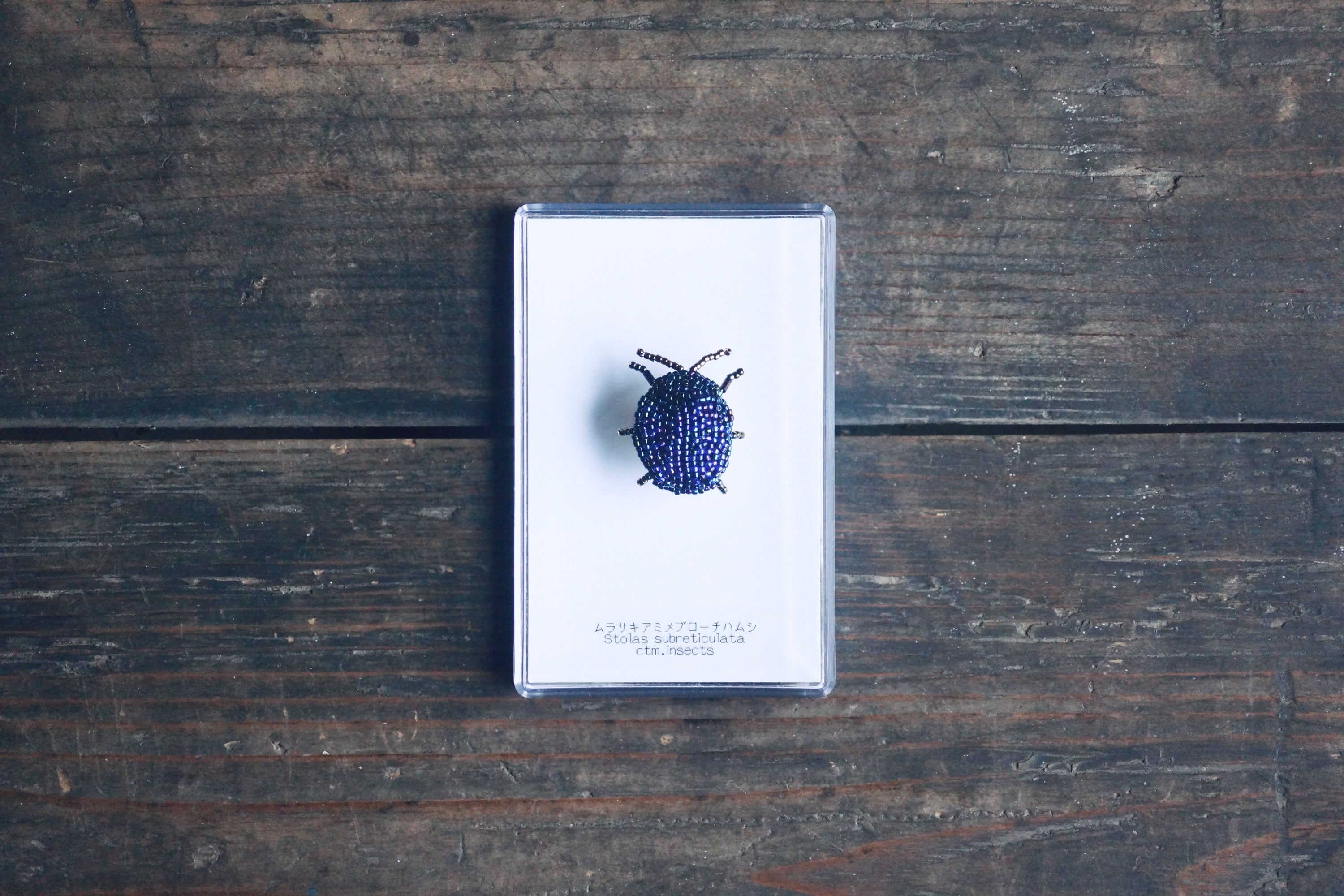 ビーズ昆虫ブローチ ムラサキアミメブローチハムシ【ctm.insects